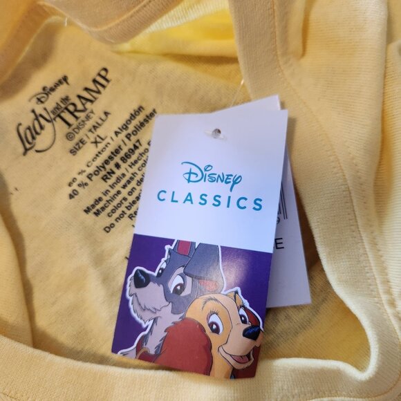 Disney Lady And The Tramp T-Shirt Yellow Graphic Print Unisex XL NEW NWT - Picture 6 of 10